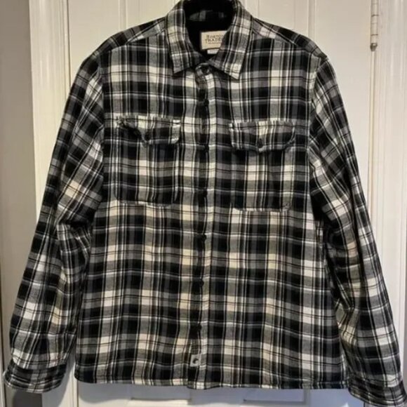Boston Traders Black White Flannel Fleece Lined Shacket Jacket Shirt Size L - Picture 1 of 8